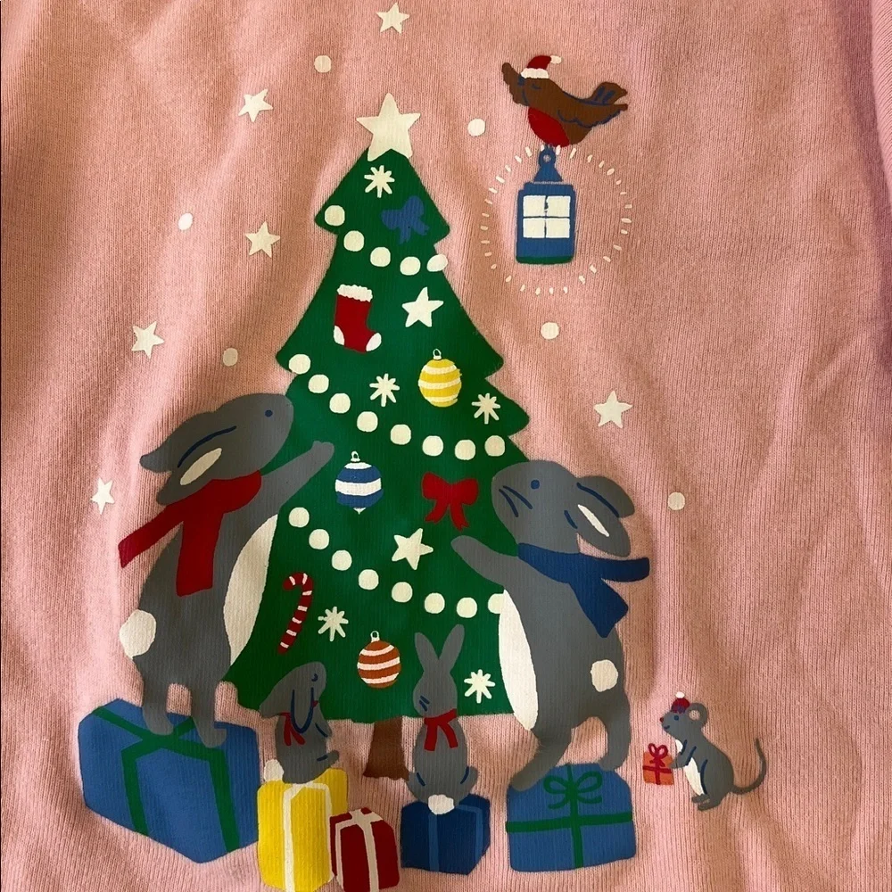 Mini Boden pink woodland Christmas pajamas girls size 12 holiday animals